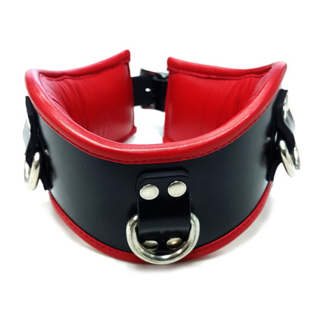 Padded Leather Posture Collar With 3 D-Rings (Black/Red)